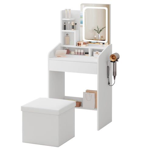 Small Vanity Set with Lighted Mirror & Power Station