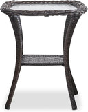Wicker Patio Coffee Table with 2-Tier Storage