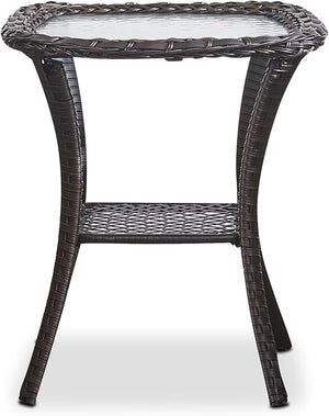 Wicker Patio Coffee Table with 2-Tier Storage