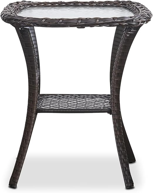 Wicker Patio Coffee Table with 2-Tier Storage