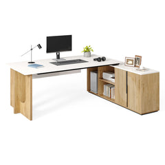 74" L-Shaped Executive Desk with Storage Cabinet & Shelves