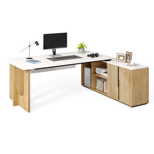 74" L-Shaped Executive Desk with Storage Cabinet & Shelves