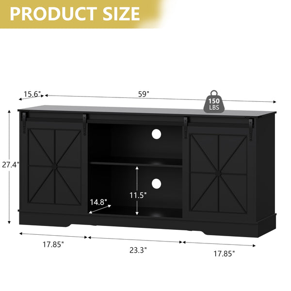 Farmhouse TV Stand with Sliding Barn Doors & Storage Cabinets