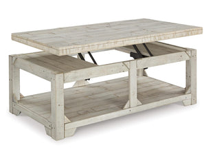 Farmhouse Lift Top Coffee Table with Floor Shelf – Whitewash