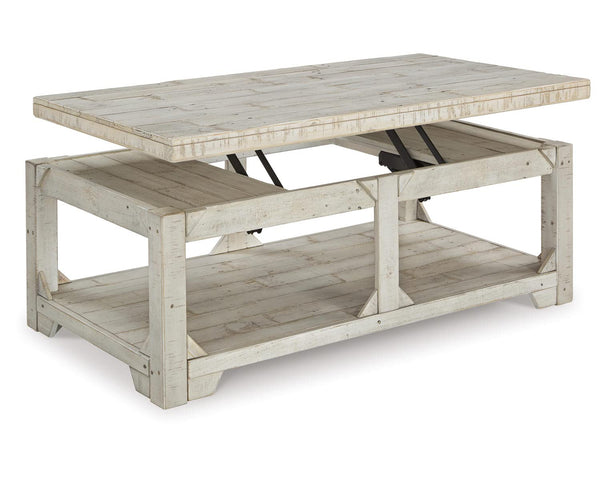 Farmhouse Lift Top Coffee Table with Floor Shelf – Whitewash