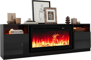 75" Electric Fireplace TV Stand with LED Lights & Storage Cabinets