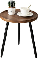 Small Round Side Table with Wooden Tray & Metal Legs