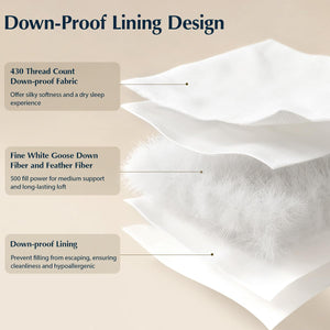 Goose Down Bed Pillows – Medium Support, Downproof, Hotel Quality