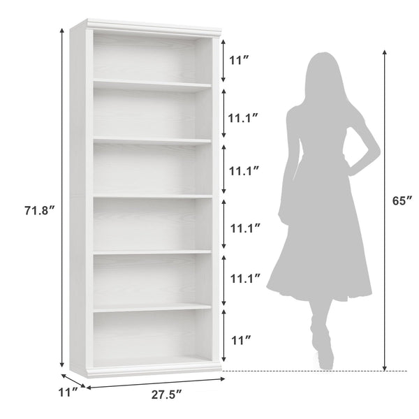 6-Tier Tall Bookcase with Wide Shelves – 27.5" W Freestanding Bookshelf