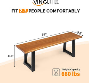 Acacia Wood Outdoor Bench with Metal Legs