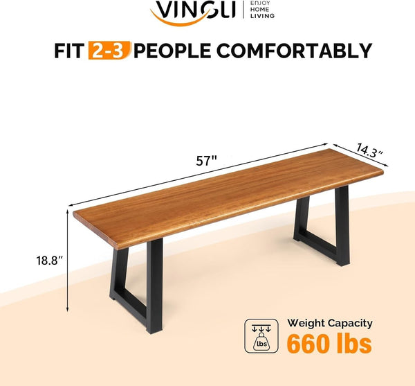 Acacia Wood Outdoor Bench with Metal Legs