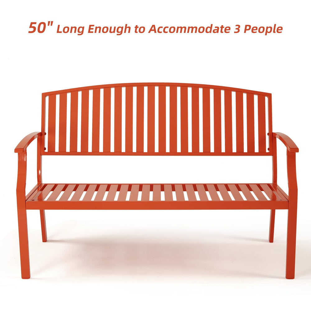 Eongdn 52" Outdoor Garden Bench Weatherproof, Rust-Resistant Aluminum Metal 2-Person Garden Bench with 660 lbs Weight Capacity, Patio Benches for Outdoors Porch, Patio, Backyard and Park (Orange)