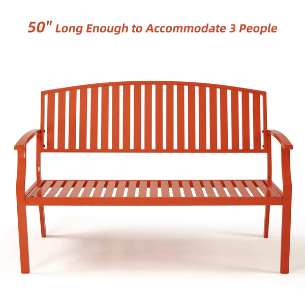 Eongdn 52" Outdoor Garden Bench Weatherproof, Rust-Resistant Aluminum Metal 2-Person Garden Bench with 660 lbs Weight Capacity, Patio Benches for Outdoors Porch, Patio, Backyard and Park (Orange)