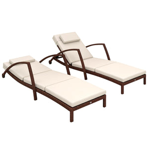 PE Rattan Outdoor Chaise Lounge Chair Set of 2 with Cushion & Armrests