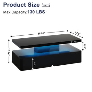 LED Coffee Table with 2-Tier Storage
