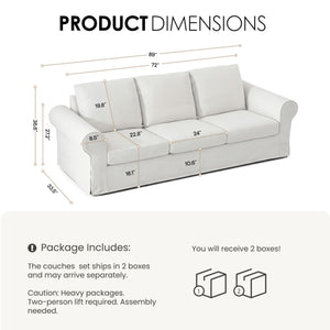 3-Seater Sofa with Removable Slipcover & High Back Support