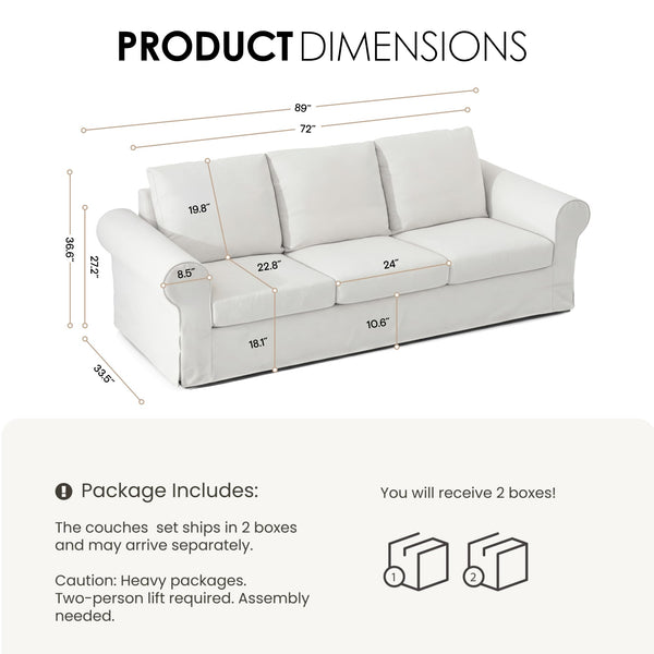 3-Seater Sofa with Removable Slipcover & High Back Support