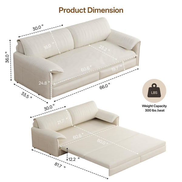 Queen Sleeper Sofa Bed – 3-in-1 Convertible Velvet Pull-Out Couch