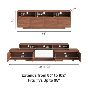 Extendable TV Stand 63"-94.5" with Storage Cabinets & Cable Management