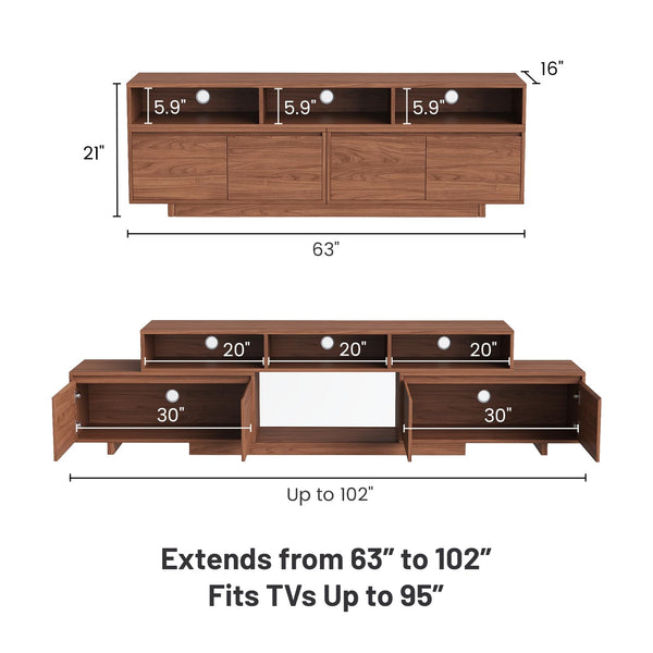 Extendable TV Stand 63"-94.5" with Storage Cabinets & Cable Management