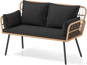 2-Seater Outdoor PE Rattan Loveseat Sofa with Cushions