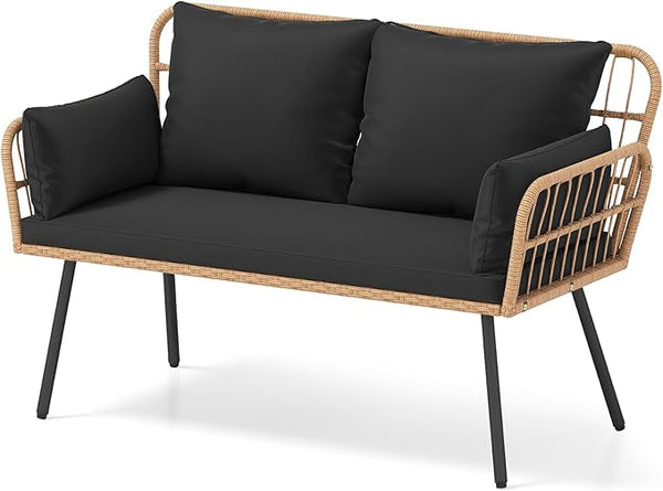 2-Seater Outdoor PE Rattan Loveseat Sofa with Cushions