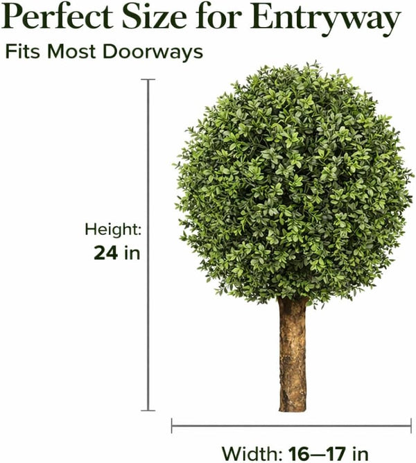 Artificial Boxwood Topiary Tree – 24" UV Resistant Faux Plant for Porch, Patio & Entryway