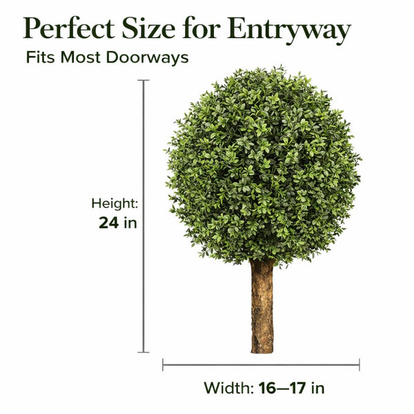 Artificial Boxwood Topiary Tree – 24" UV Resistant Faux Plant for Porch, Patio & Entryway