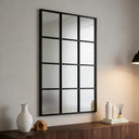 Large Arched Grid Wall Mirror – Matte Black Metal Frame