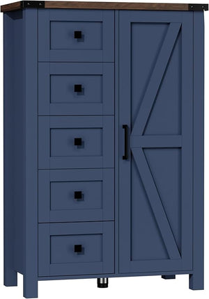 5-Drawer Dresser with Barn Door & Adjustable Shelves