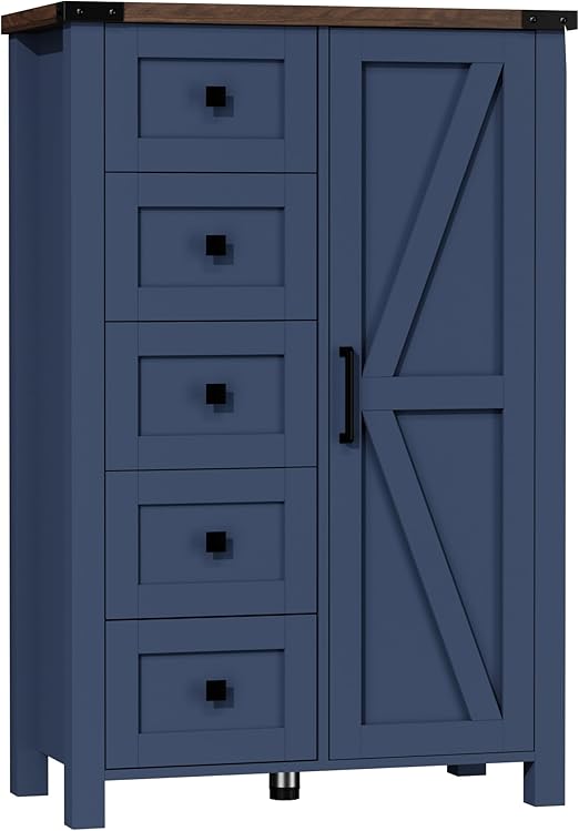5-Drawer Dresser with Barn Door & Adjustable Shelves