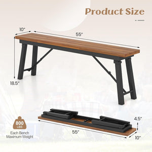 Folding Outdoor Bench Set of 2 – Acacia Wood & Metal