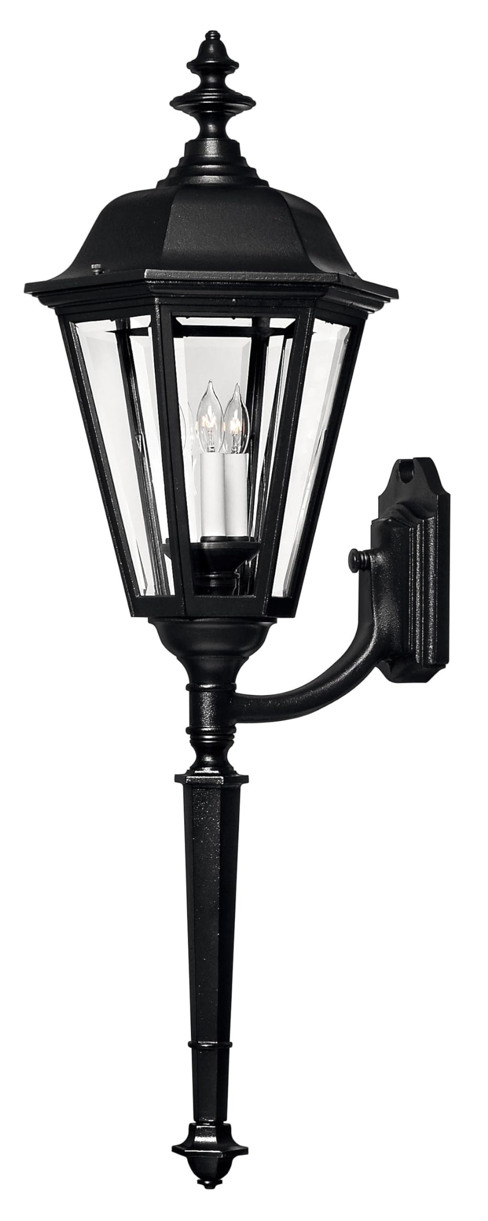 Traditional Black Outdoor Wall Lantern – Aluminum with Beveled Glass