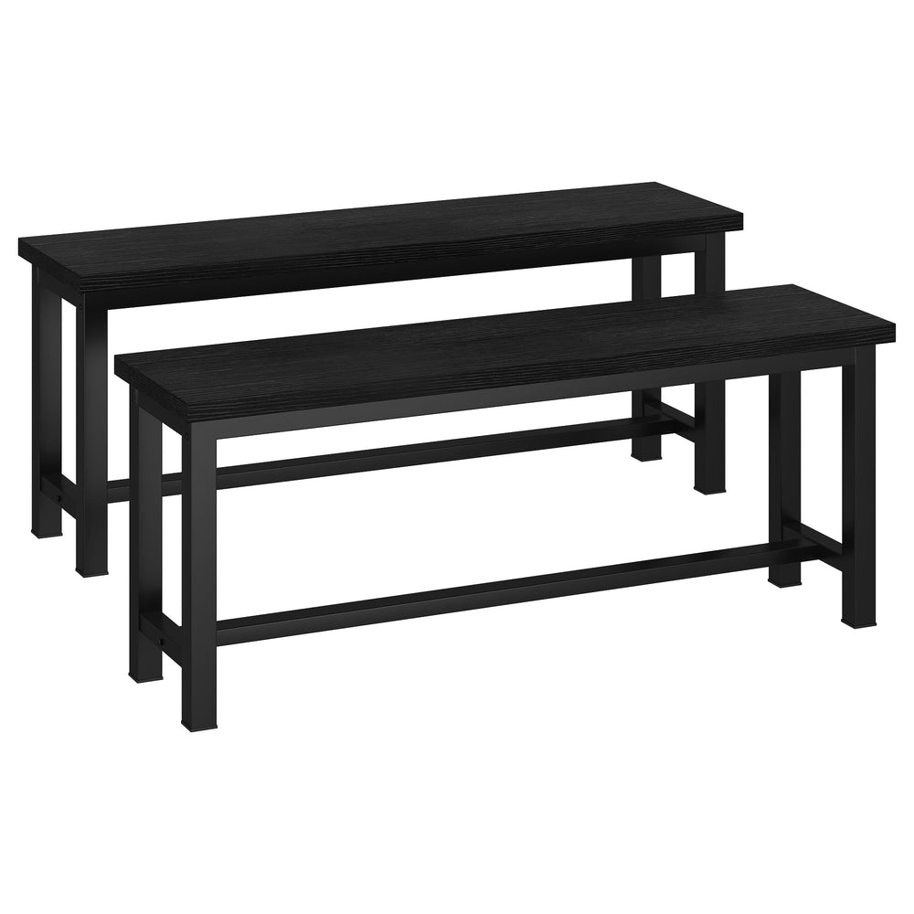 Industrial Dining Bench Set of 2 with Steel Frame and Wood Seat