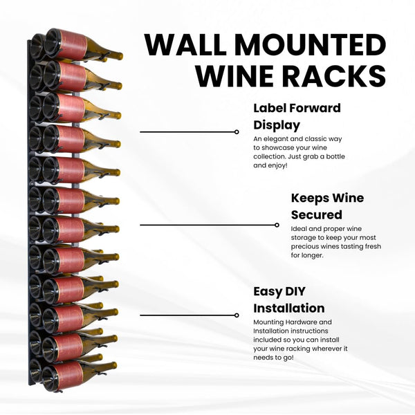 Wall Mounted Metal Wine Rack – 12 or 36 Bottle, Matte Black