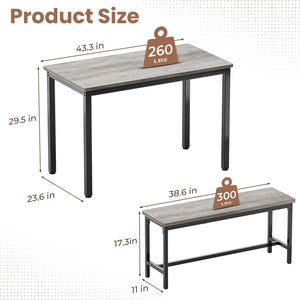 3-Piece Dining Table Set with 2 Benches