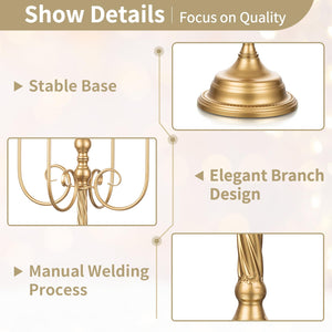 37-Inch Tall 5-Arm Gold Metal Candelabra — Set of 2