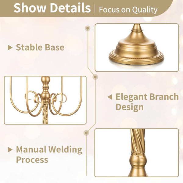 37-Inch Tall 5-Arm Gold Metal Candelabra — Set of 2