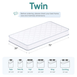 Hybrid Innerspring Mattress – Gel Memory Foam | Twin, Full, Queen, King | 8", 10", 12"