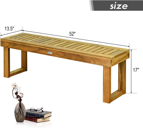 Acacia Wood Outdoor Bench with Slatted Seat