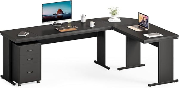 83" L-Shaped Executive Desk with Mobile File Cabinet