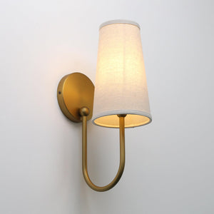 Set of 2 Linen Fabric Wall Sconces – Hardwired Curved Arm Vanity Light