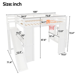 Full Size Kids Loft Bed with Slide, Desk & Storage