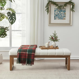 52.7" Upholstered Bedroom Bench – Boucle Fabric, Solid Wood Frame, Multi-Use