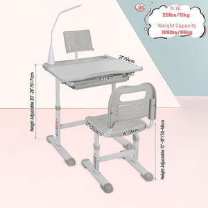 Kids Height-Adjustable Desk and Chair Set with LED Light, Drawer & Bookstand
