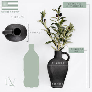 Faux Olive Branch Vase with Textured Ceramic Base