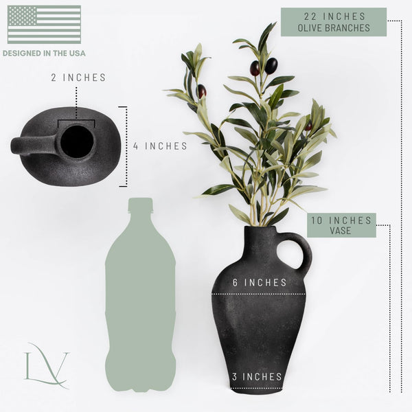 Faux Olive Branch Vase with Textured Ceramic Base