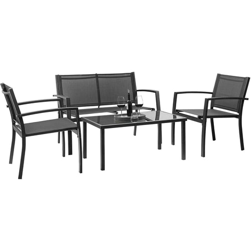 4-Piece Outdoor Patio Furniture Set with Chairs & Glass Coffee Table