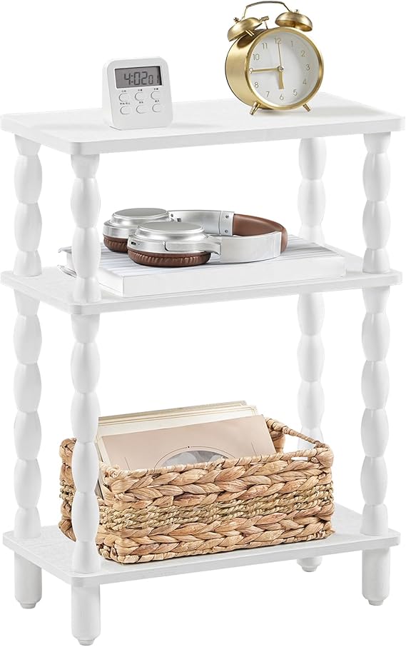 3-Tier Narrow End Table with Solid Wood Legs