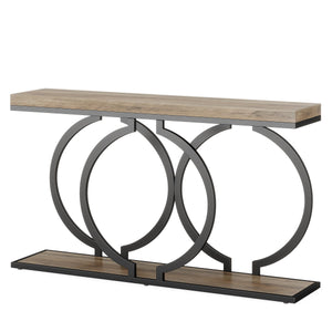 55-Inch Industrial Console Table with Geometric Metal Frame